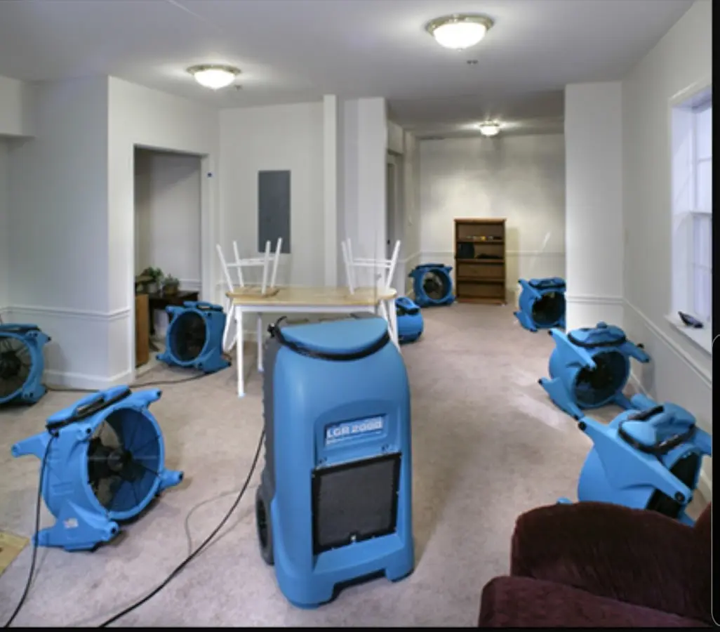 Air movers and dehumidifier setup for Water Damage Restoration in Winston-Salem